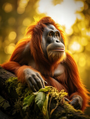 Obraz premium Orangutan in its Natural Habitat, Wildlife Photography, Generative AI