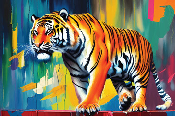 painting abstract tiger vector watercolor hand painted; Generative AI illustration.