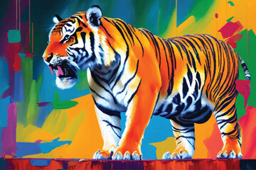 painting abstract tiger vector watercolor hand painted; Generative AI illustration.