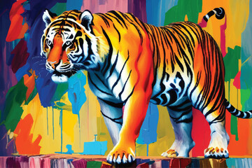 painting abstract tiger vector watercolor hand painted; Generative AI illustration.