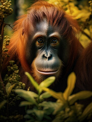 Obraz premium Orangutan in its Natural Habitat, Wildlife Photography, Generative AI
