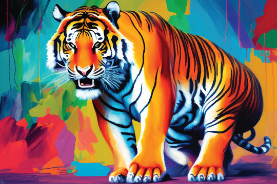 painting abstract tiger vector watercolor hand painted; Generative AI illustration.