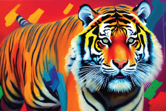 painting abstract tiger vector watercolor hand painted; Generative AI illustration.painting abstract tiger vector watercolor hand painted; Generative AI illustration.