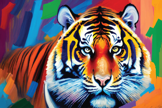painting abstract tiger vector watercolor hand painted; Generative AI illustration.