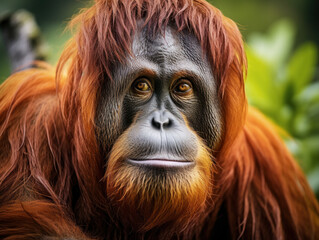 Fototapeta premium Orangutan in its Natural Habitat, Wildlife Photography, Generative AI