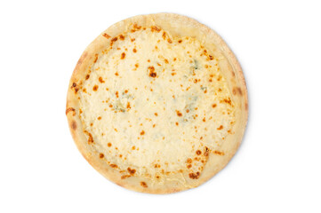 Cheese pizza on a white background. Top view.