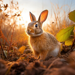 Fototapeta premium Rabbit in its Natural Habitat, Wildlife Photography, Generative AI