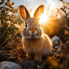 Fototapeta premium Rabbit in its Natural Habitat, Wildlife Photography, Generative AI