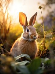 Fototapeta premium Rabbit in its Natural Habitat, Wildlife Photography, Generative AI