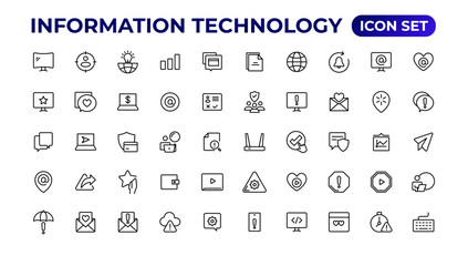 Fototapeta na wymiar Information technology linear icons collection.Outline icon.