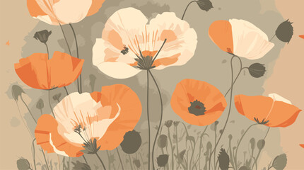 Embrace nostalgia with Vintage Poppies: charming poppy illustrations in classic palette on cream. Perfect for vintage decor, prints, artistic projects. Editable, Customizable.