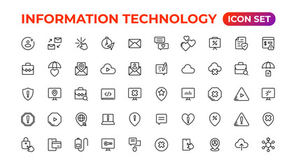 Fototapeta na wymiar Information technology linear icons collection.Outline icon.