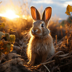 Fototapeta premium Rabbit in its Natural Habitat, Wildlife Photography, Generative AI