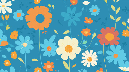 Explore playful charm with Whimsical Wildflowers: cartoon-like blooms on sky blue backdrop. Ideal for children's decor, prints, crafts. Editable, Customizable.