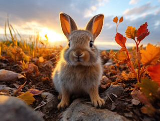 Rabbit in its Natural Habitat, Wildlife Photography, Generative AI