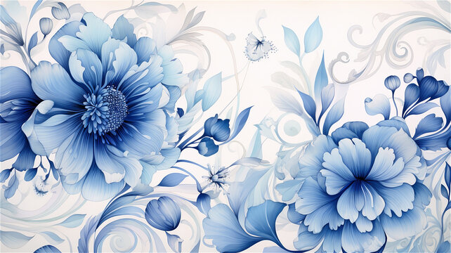 An illustration of blue flowers that would be useful for wallpaper or a graphic asset.