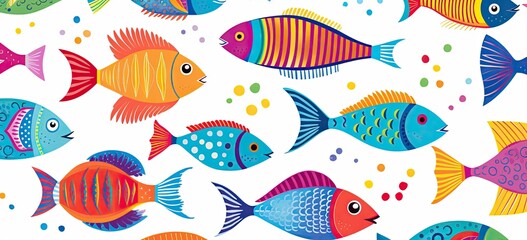 Cartoon fishes in a fun and decorative seamless pattern. Perfect for wallpaper, fabric, and textile designs. Concept of playful underwater life.