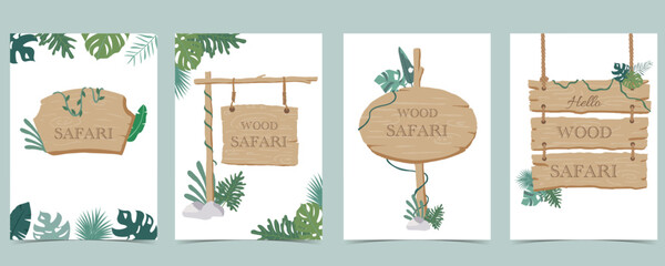 Wood frame collection of safari background set.Editable vector illustration for birthday invitation,postcard and sticker © piixypeach