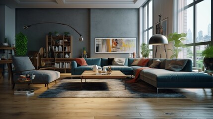 Modern living room with sofa.Generative AI