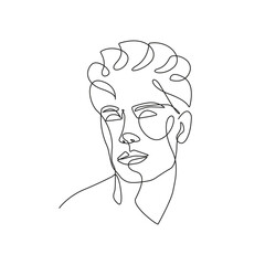 Man Portrait One Line Drawing. Male Face Creative Contemporary Abstract Line Drawing. Man Beauty Fashion Art. Vector Minimalist Design for Wall Art, Print, Card, Poster. 