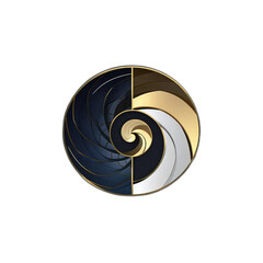 Round shaped logo in dark and gold colors on transparent background. Generative AI