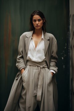 Neutral-toned Outfit Featuring a Tailored Coat, Generative AI
