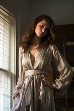 Neutral-toned Outfit Featuring a Silk Slip Dress, Generative AI