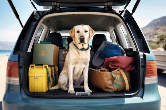dog in the trunk, AI generated