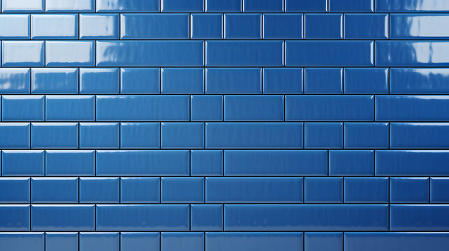Blue ceramic subway tile shower wall