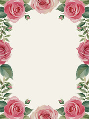 a watercolor pink roses floral frame ornament for invitation background