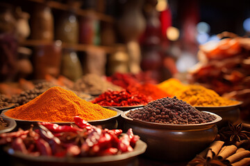 There are several types of spices on a table