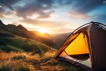 A tent on a hilltop in the background an extraordinary view