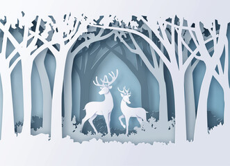 Deer in forest  winter season - 631704180