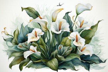 Watercolor leaves with empty space on white background, Generated with AIvector graphic ,