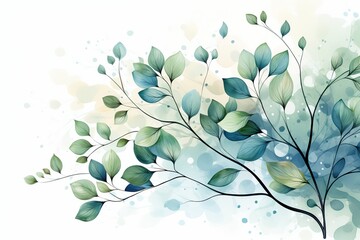 Watercolor leaves with empty space on white background, Generated with AIvector graphic ,