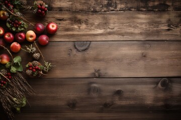 Fototapeta na wymiar wooden background with branches and apples