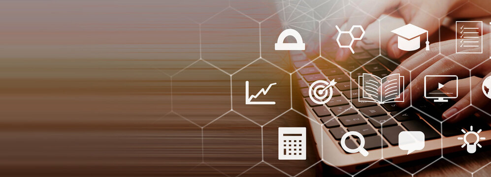  Education internet online digital technology concept. E-learning education, online internet course lessons.  consulting, e-learning concept background.