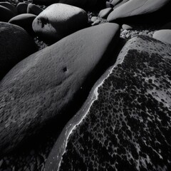 Fototapeta premium Black rock background. Dark gray stone texture. Black grunge background. Mountain close-up. Distressed backdrop. 
