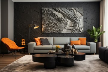 statement wall adorned with textured wallpaper, adding depth and visual interest to a modern room - Generative AI
