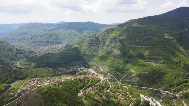 Amazing Aerial view of iskar gorge near village of Bov, Balkan Mountains, Bulgaria
