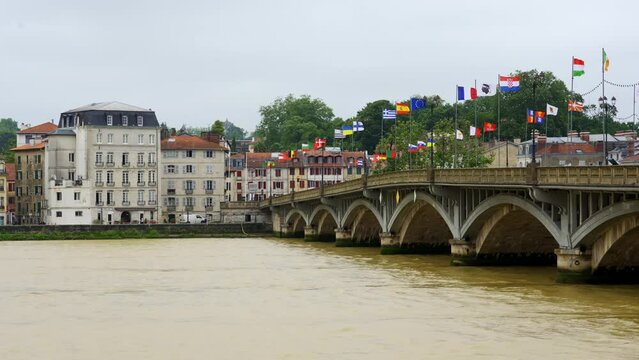 Bridge crossing the river Adur in the ancient city of Bayonne in southern France.