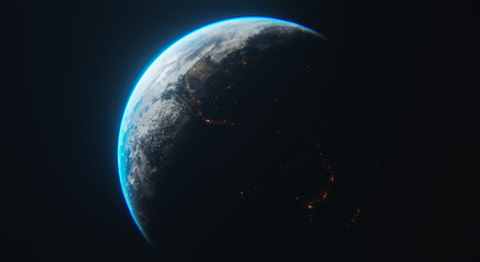 Fototapeta na wymiar Earth Far Away Cinematic 3d render scene
