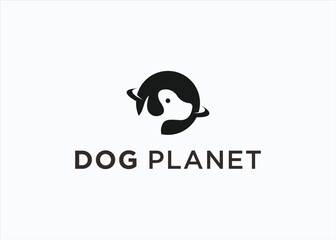 Planet dog logo design vector silhouette illustration