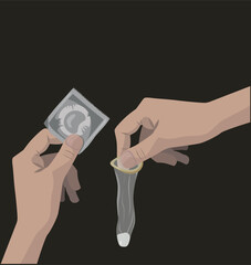Contraceptives. Condom in hand.