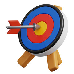 Target and an arrow hitting the center isolated. Sports, fitness and game symbol icon. 3d Render illustration.