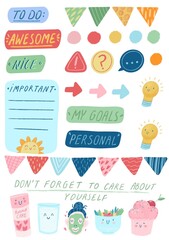 Set of cute stickers for a journal.