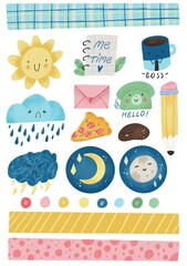 Set of cute stickers for a journaling or planning