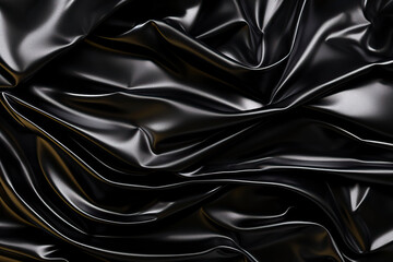 Obraz premium Crumpled black leather material textured fabric.