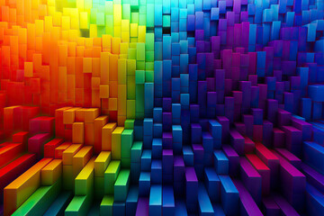 Abstract trendy rainbow 3d cubes background.