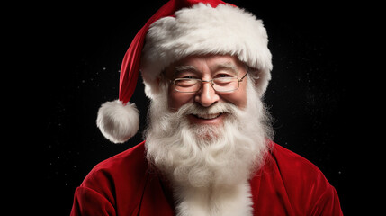 Portrait of Santa Claus on a black background. AI